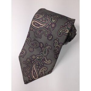 Gant Mens Tie Necktie Gray Paisley 100% Silk‎ Imported